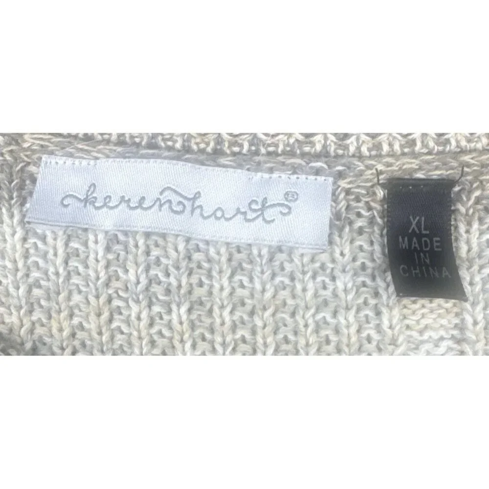Keren Hart Women’s Gray Striped 3/4 Sleeve Scoop Neck Cotton‎ Sweater Top Sz XL
